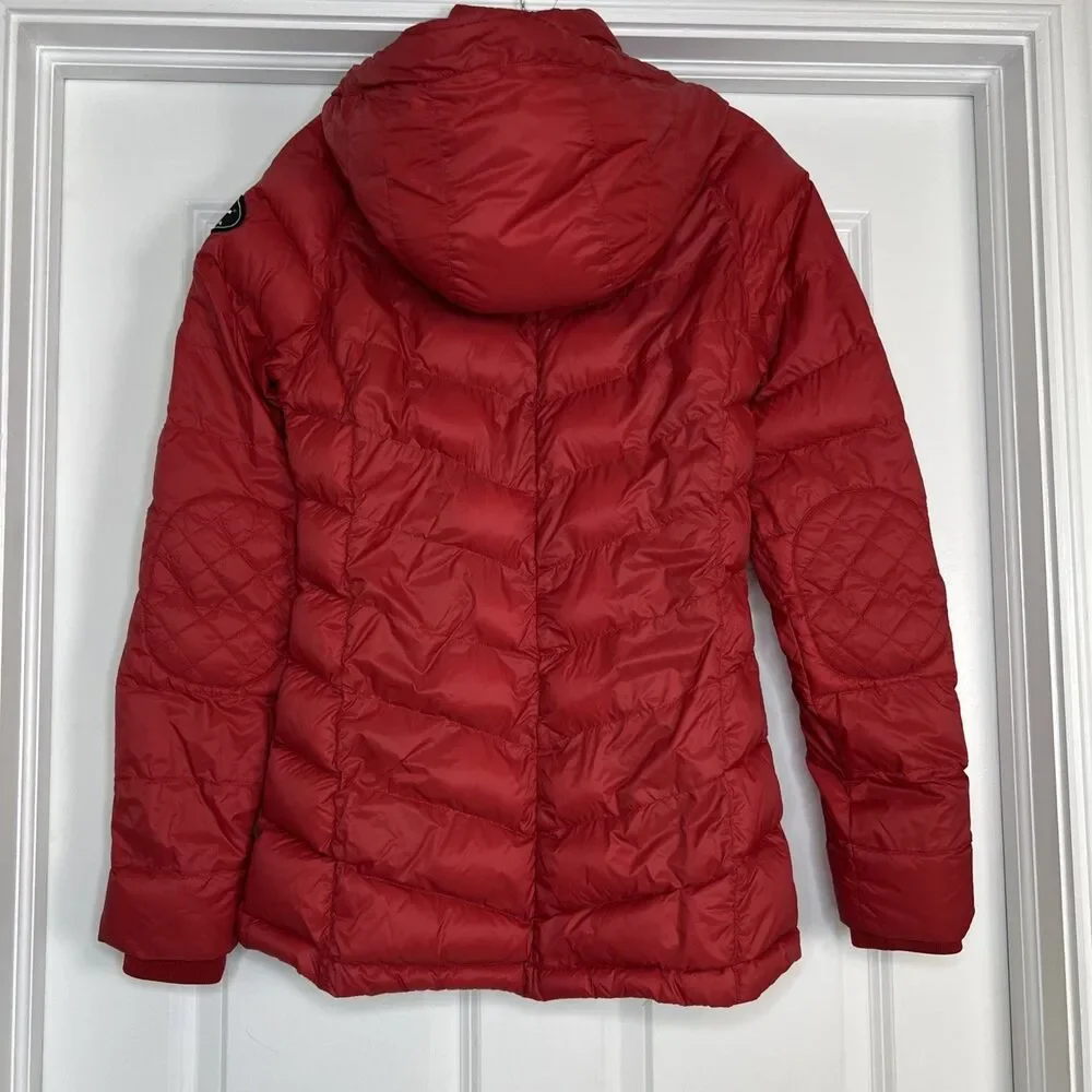 Women’s PAJAR Red Winter Puffer Jacket Duck Down Filled Hooded Small Canada Read